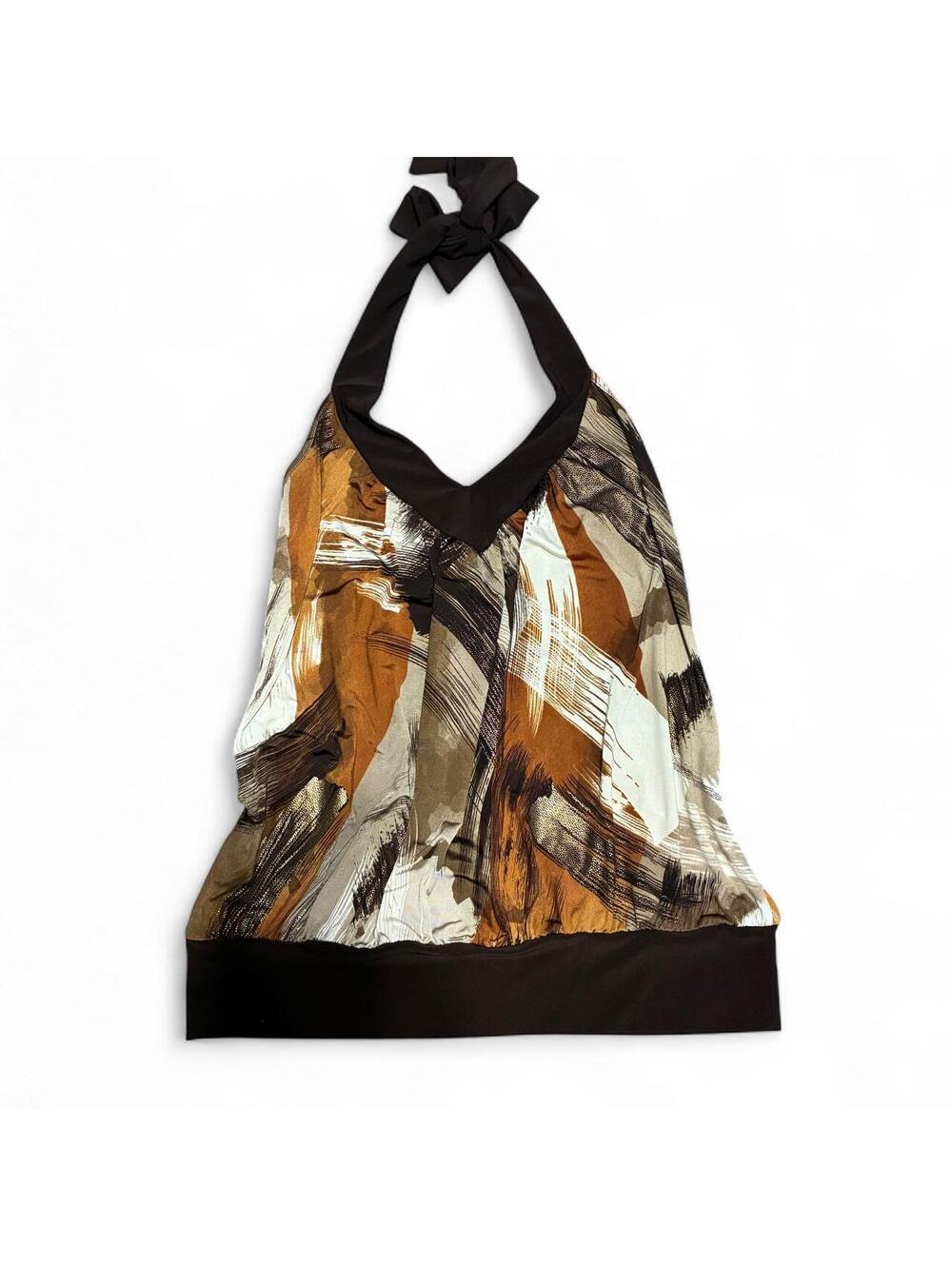 Vintage Forever 21 Paper Tag Y2K Brown Abstract Halter Tank Top Size L